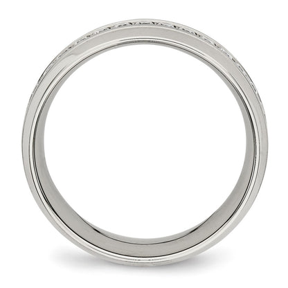 Chisel Stainless Steel Polished and Grooved with CZ 8mm Half Round Band