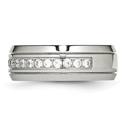 Chisel Stainless Steel Polished and Grooved with CZ 8mm Half Round Band