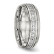 Chisel Stainless Steel Polished and Grooved with CZ 8mm Half Round Band
