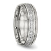 Chisel Stainless Steel Polished and Grooved with CZ 8mm Half Round Band