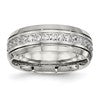 Chisel Stainless Steel Polished and Grooved with CZ 8mm Half Round Band