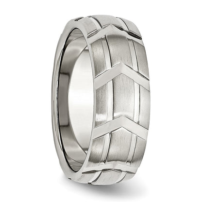 Chisel Stainless Steel Brushed and Polished 8mm Grooved Band