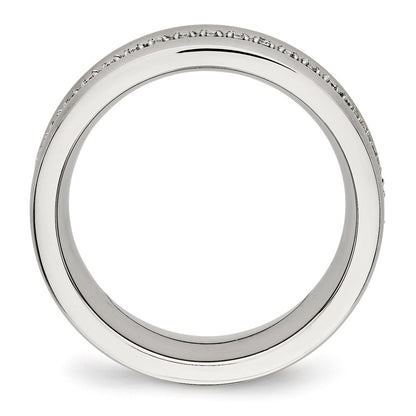 Chisel Stainless Steel Brushed and Polished with CZ Checkered 7.5mm Band