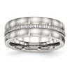 Chisel Stainless Steel Brushed and Polished with CZ Checkered 7.5mm Band
