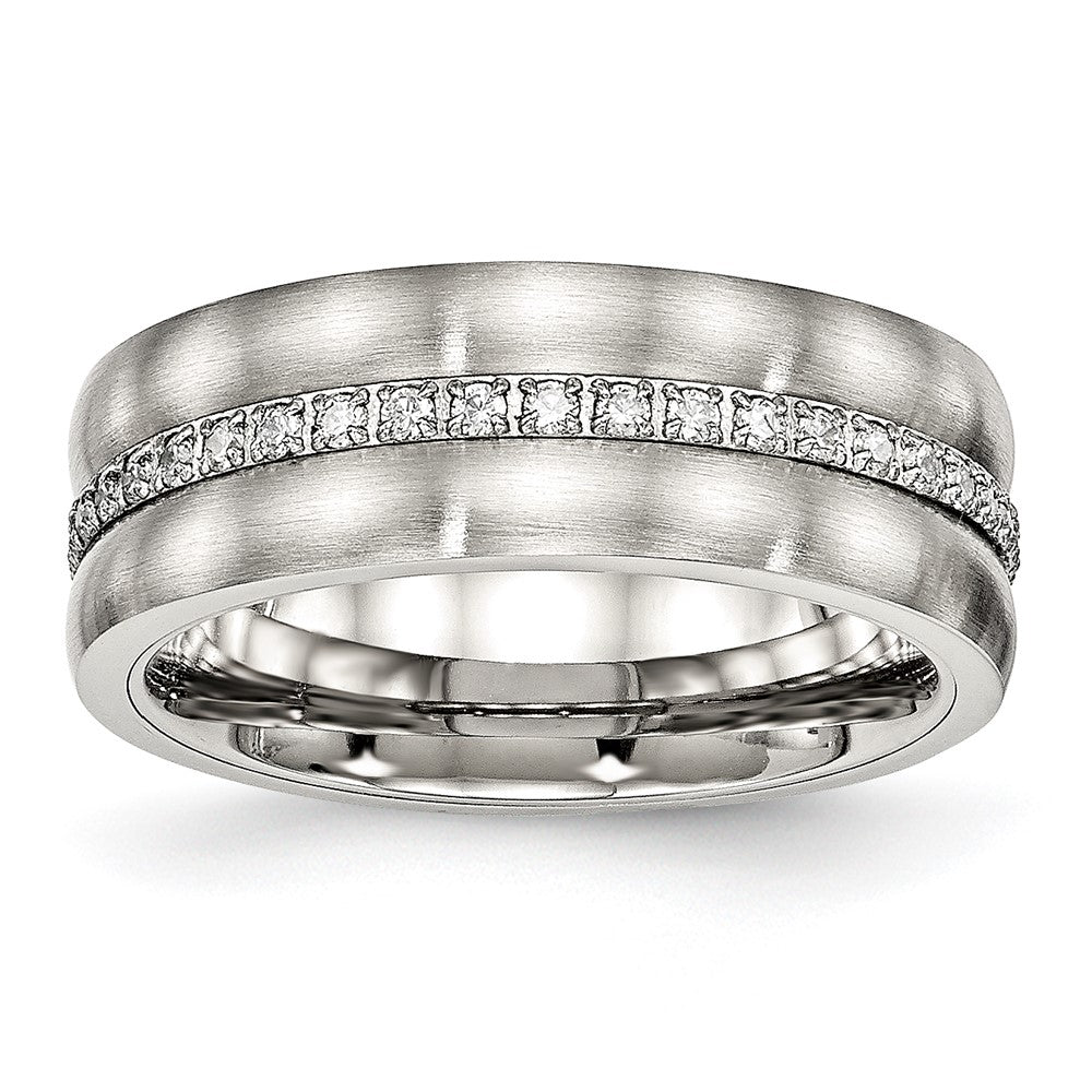 Chisel Stainless Steel Brushed and Polished with CZ Checkered 7.5mm Band