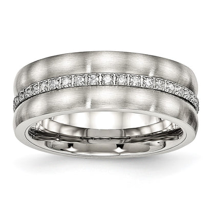 Chisel Stainless Steel Brushed and Polished with CZ Checkered 7.5mm Band