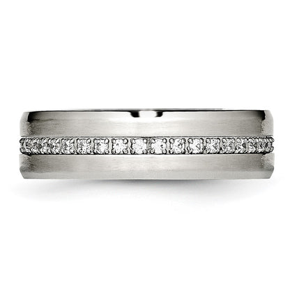 Chisel Stainless Steel Brushed and Polished with CZ 6.5mm Band