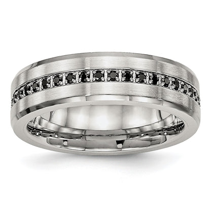Chisel Stainless Steel Brushed and Polished Black CZ 6.5mm Band