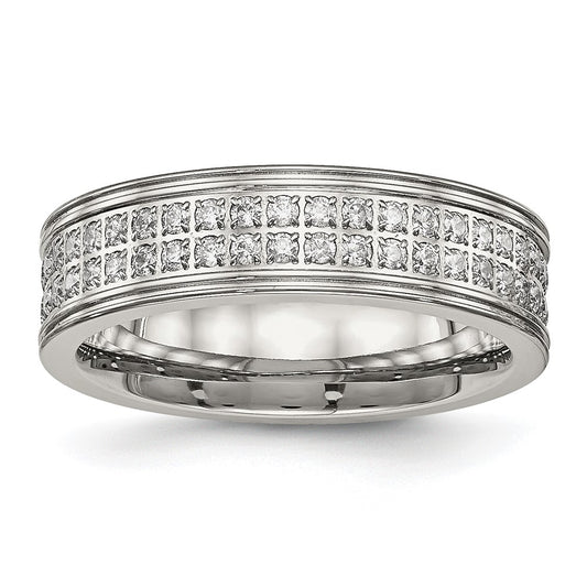 Chisel Stainless Steel Polished with CZ 6.5mm Band