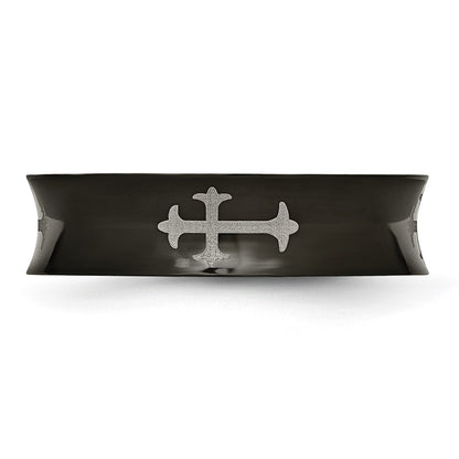 Chisel Stainless Steel Polished Black IP-plated Cross 6mm Concave Band