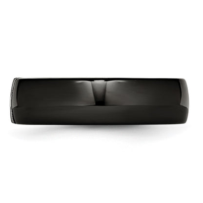 Chisel Stainless Steel Polished and Laser Cut Black Ceramic with CZ Ring