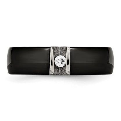 Chisel Stainless Steel Polished and Laser Cut Black Ceramic with CZ Ring