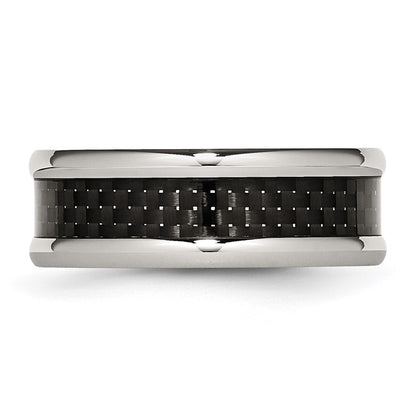 Chisel Stainless Steel Polished with Black Carbon Fiber Inlay 8mm Band
