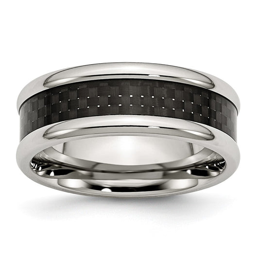Chisel Stainless Steel Polished with Black Carbon Fiber Inlay 8mm Band