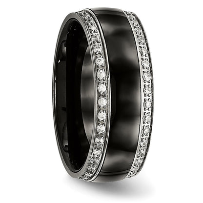 Stainless Steel Polished Black Ceramic CZ Ring