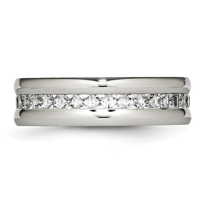Chisel Stainless Steel Polished with CZ 7mm Band