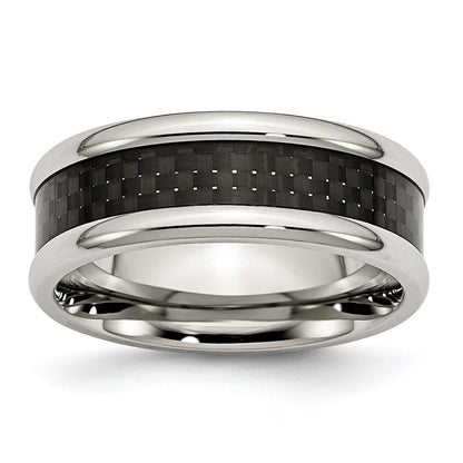 Chisel Stainless Steel Polished with Black Carbon Fiber Inlay 8mm Band