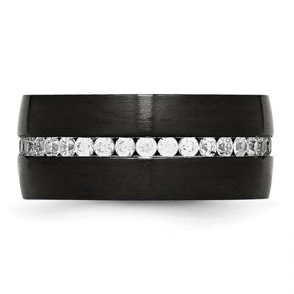 Chisel Stainless Steel Brushed and Polished Black IP-plated with CZ 10mm Band