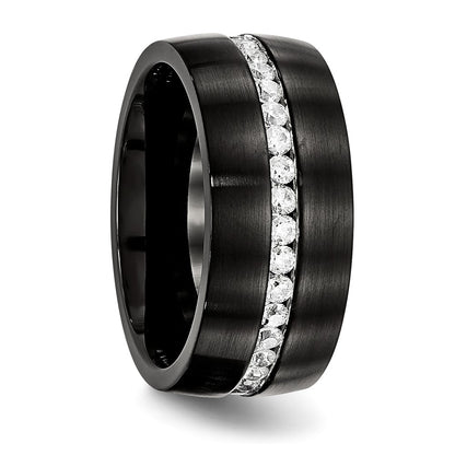 Chisel Stainless Steel Brushed and Polished Black IP-plated with CZ 10mm Band