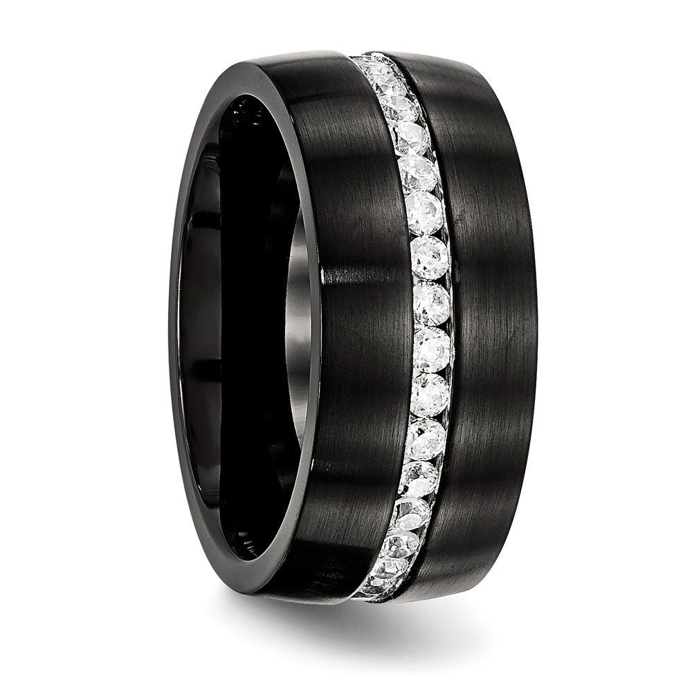 Chisel Stainless Steel Brushed and Polished Black IP-plated with CZ 10mm Band