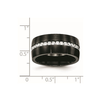 Chisel Stainless Steel Brushed and Polished Black IP-plated with CZ 10mm Band
