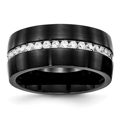 Chisel Stainless Steel Brushed and Polished Black IP-plated with CZ 10mm Band