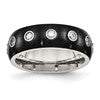 Chisel Stainless Steel Brushed and Polished Black IP-plated CZ Half Round 7mm Band