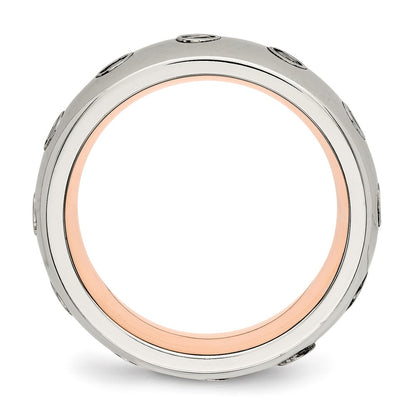 Chisel Stainless Steel Polished Rose IP-plated Inside with CZ Half Round 7mm Band