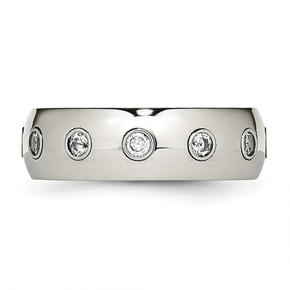 Chisel Stainless Steel Polished Rose IP-plated Inside with CZ Half Round 7mm Band