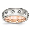 Chisel Stainless Steel Polished Rose IP-plated Inside with CZ Half Round 7mm Band