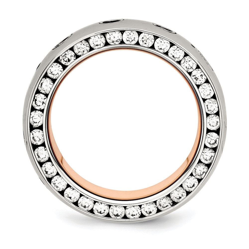 Chisel Stainless Steel Polished Rose IP-plated Inside with CZ Half Round 7mm Band
