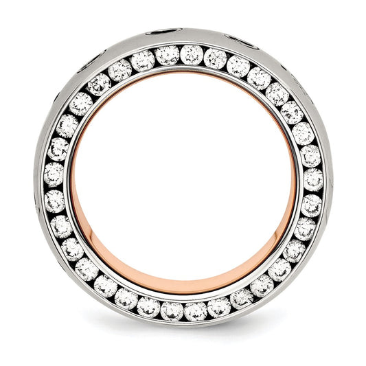 Chisel Stainless Steel Polished Rose IP-plated Inside with CZ Half Round 7mm Band