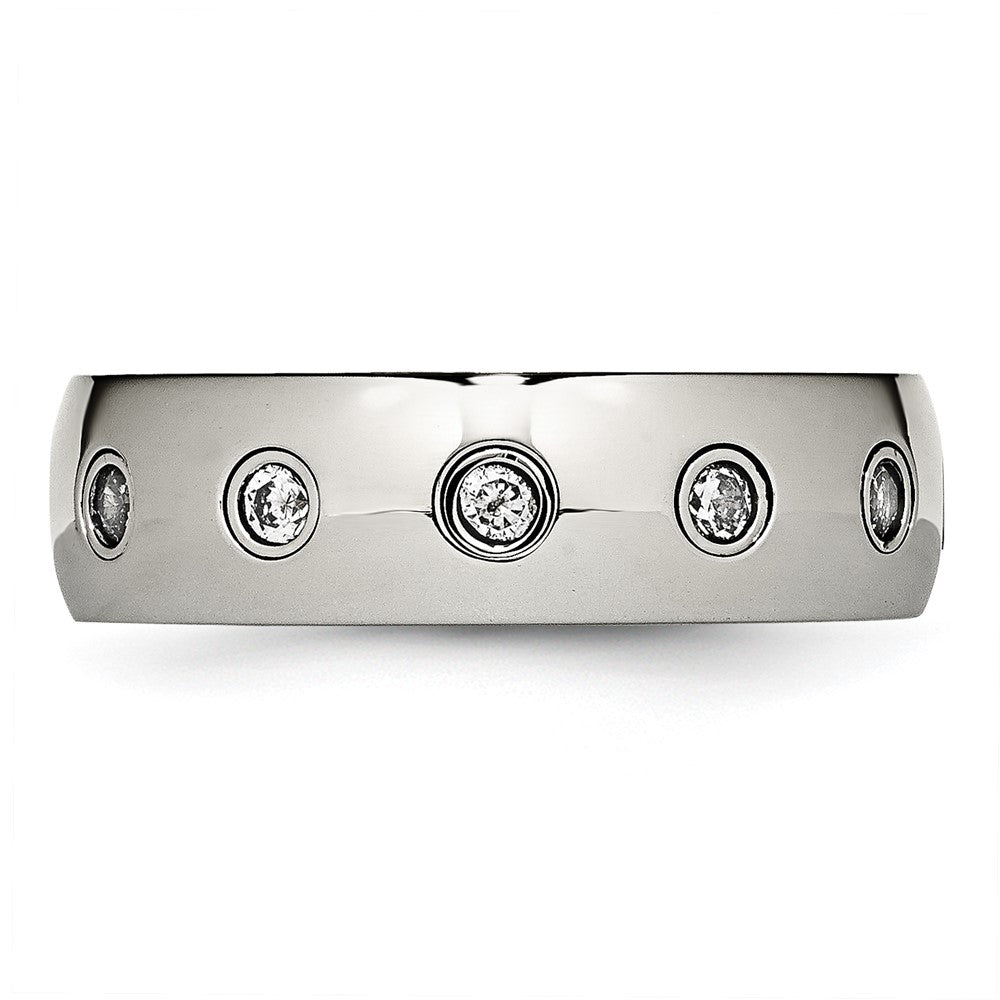 Chisel Stainless Steel Polished Rose IP-plated Inside with CZ Half Round 7mm Band