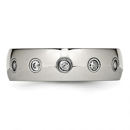 Chisel Stainless Steel Polished Rose IP-plated Inside with CZ Half Round 7mm Band