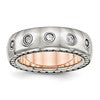 Chisel Stainless Steel Polished Rose IP-plated Inside with CZ Half Round 7mm Band