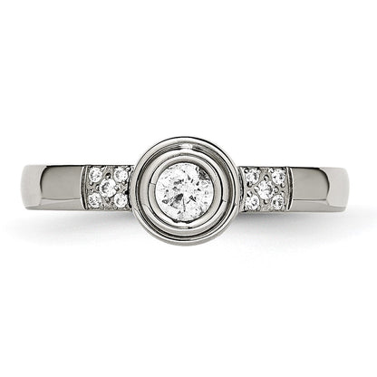 Chisel Stainless Steel Polished CZ Ring