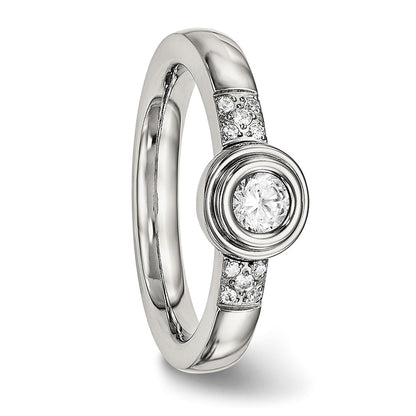 Chisel Stainless Steel Polished CZ Ring