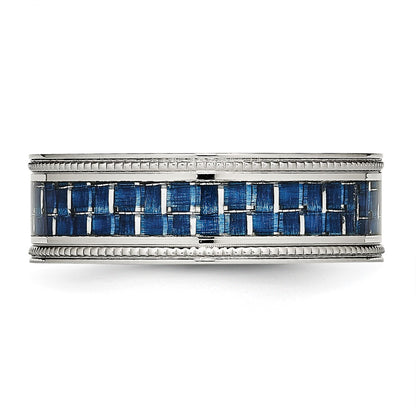Chisel Stainless Steel Polished with Blue Carbon Fiber Inlay Textured Edge 8mm Band