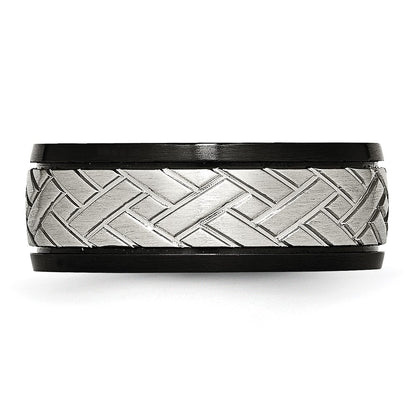 Chisel Stainless Steel Brushed Black IP-plated 8mm Grooved Band