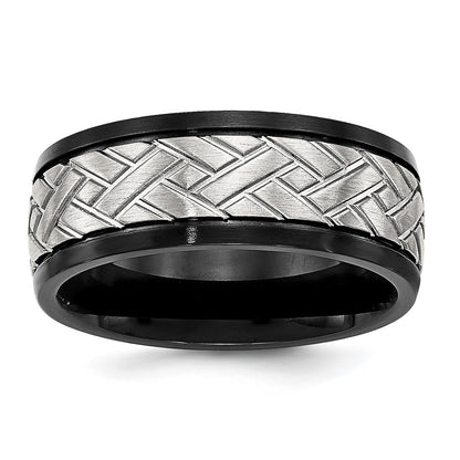 Chisel Stainless Steel Brushed Black IP-plated 8mm Grooved Band