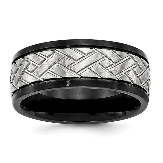Chisel Stainless Steel Brushed Black IP-plated 8mm Grooved Band