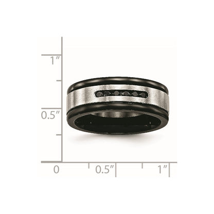Chisel Stainless Steel Brushed and Polished Black IP-plated and Black CZ 8mm Grooved Band