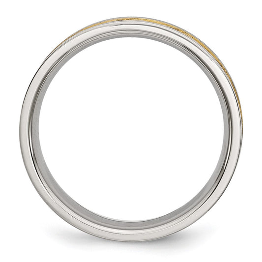 Chisel Stainless Steel Brushed Yellow IP-plated 6mm Grooved Band