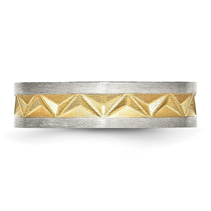 Chisel Stainless Steel Brushed Yellow IP-plated 6mm Grooved Band