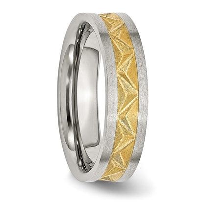 Chisel Stainless Steel Brushed Yellow IP-plated 6mm Grooved Band