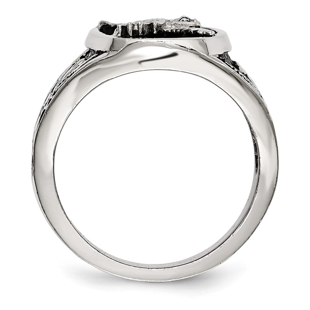 Chisel Stainless Steel Polished and Textured Enameled Eagle Ring