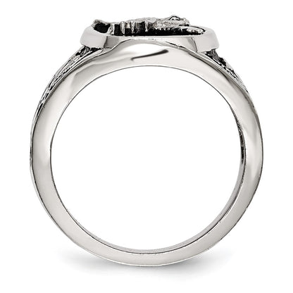 Chisel Stainless Steel Polished and Textured Enameled Eagle Ring