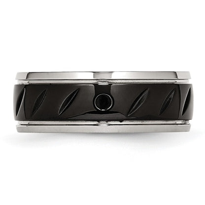 Chisel Stainless Steel Polished Black IP-plated 8mm Grooved Band