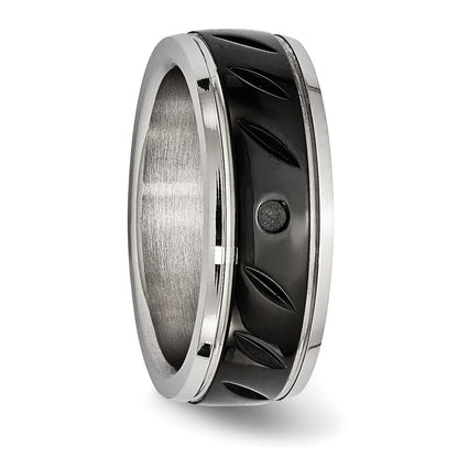 Chisel Stainless Steel Polished Black IP-plated 8mm Grooved Band