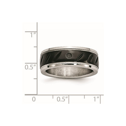 Chisel Stainless Steel Polished Black IP-plated 8mm Grooved Band